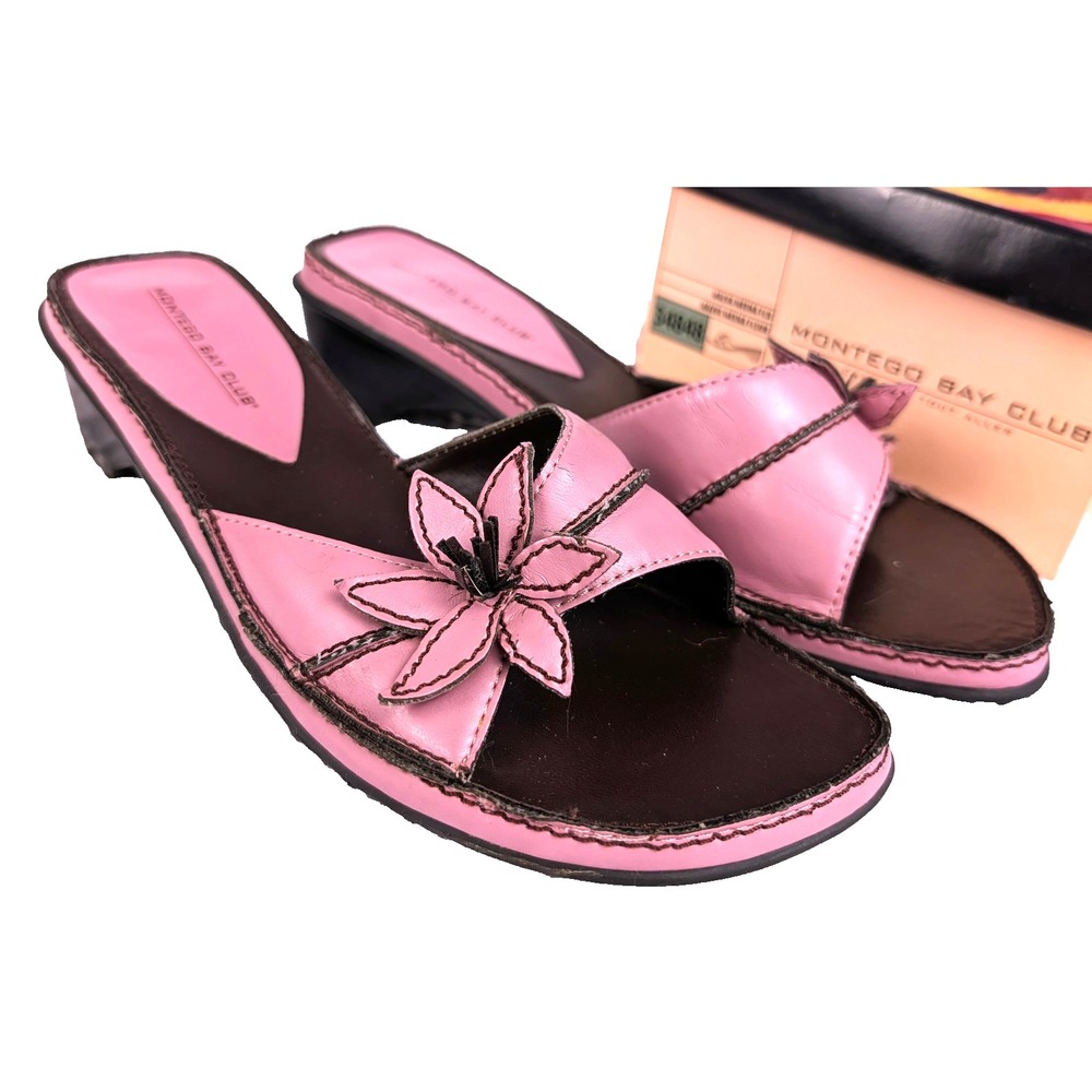 Montego Bay Club Meena Slides 8M  Mauve Vegan Leather Upper FLOWER POWER Block